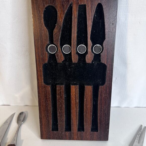 VTG 4 Piece Bar Ware Tool Set Hanging Magnetic Mid Century Modern Wood Tile - Picture 5 of 16